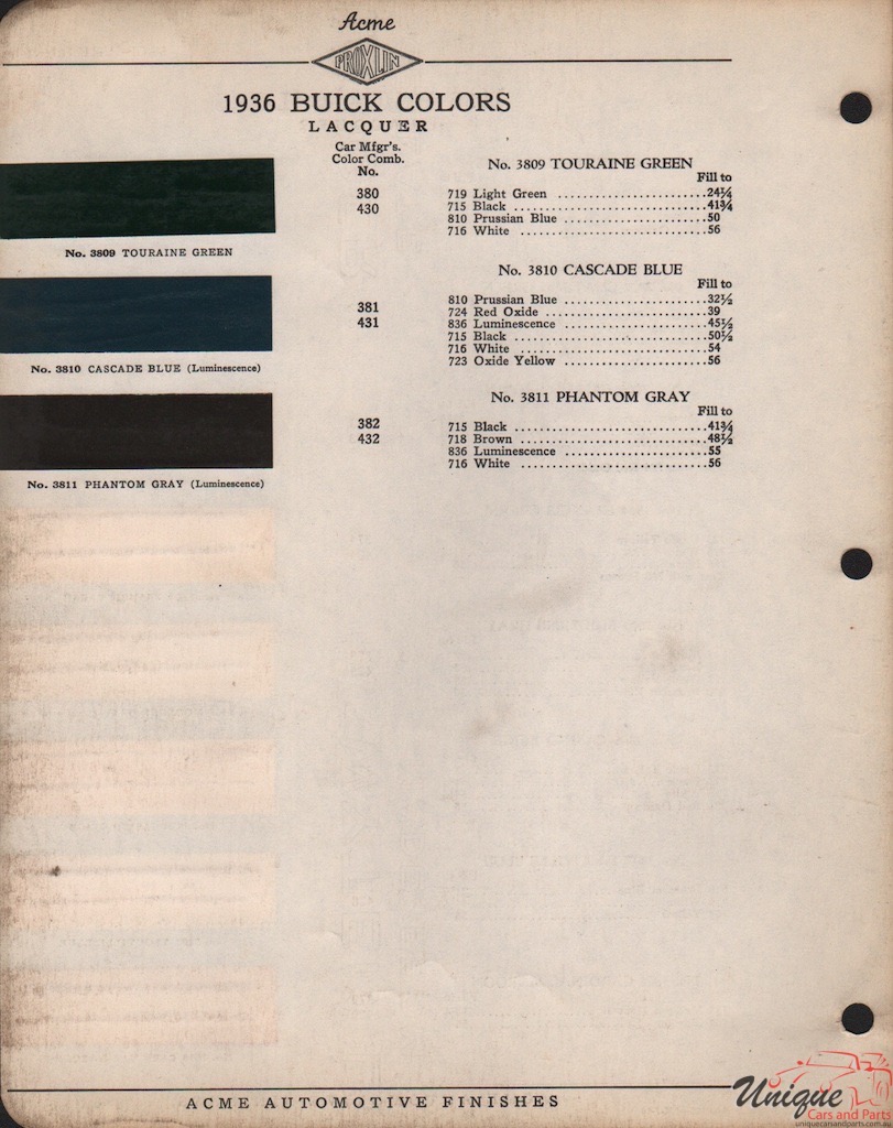 1936 Buick Paint Charts Acme 2